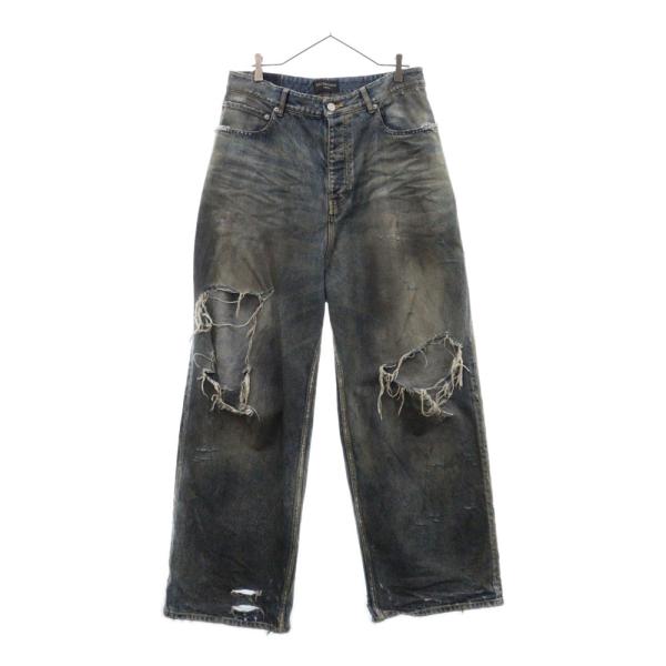 新品未使用 バレンシアガ 23AW アウトライン ダメージ バギー デニムパンツ BALENCIAGA バレンシアガ 23SS ダメージ加工バギーデニムパンツ
