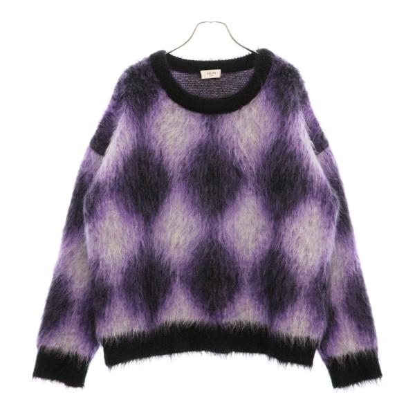 CELINE - CELINE セリーヌ バイ エディスリマン ブラッシュドウールニット CELINE セリーヌ 22AW アーガイルチェック柄 クロップド
