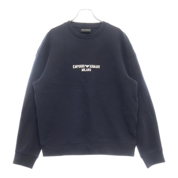GA EMPORIO ARMANI ネイビー ロゴプリント スウェット EMPORIO ARMANI エンポリオアルマーニ ロゴプリント クルーネック