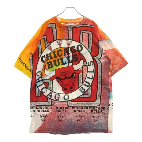 デッドストック★90sシカゴブルズ総柄プリントTシャツL★N20201 90s USA製 ☆ NBA オフィシャル シカゴ ブルズ プリント Tシャツ