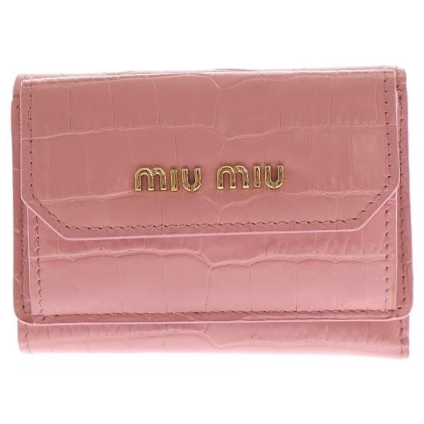 miumiu ミュウミュウ クロコエンボス ロゴプレート付3つ折り miumiu ミュウミュウ クロコエンボス ロゴプレート付3つ折り
