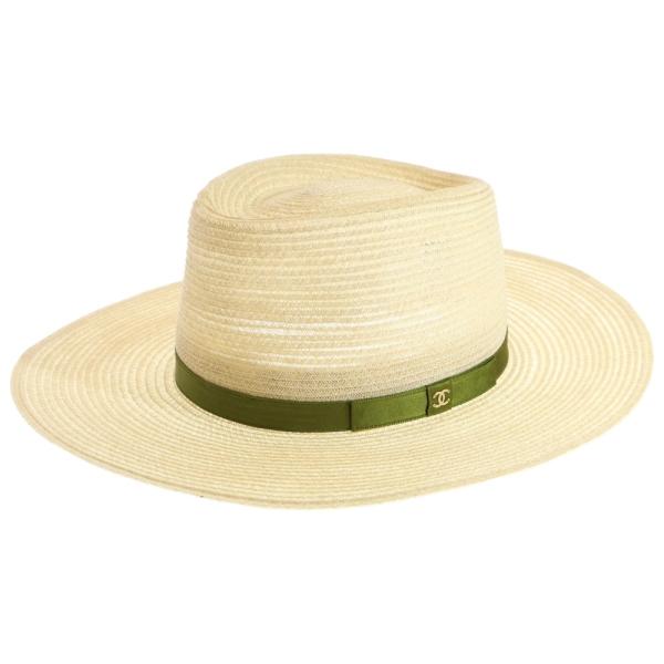 【中古】シャネル CHANEL ストローハット 帽子 麦わら帽子 リボン ロゴ M ベージュ ■GY19 /MQ ■OH レディース CHANEL（シャネル） ココマークリボン ストローハット 帽子 アイボリー