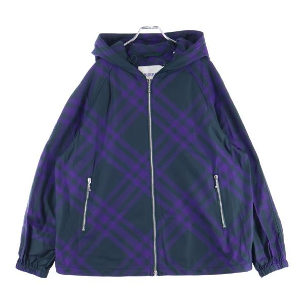 極美品✨ バーバリー イングランド　コート　裏地チェック柄　パープル　現行モデル バーバリー ブルーレーベル 裏地チェック柄 ラクーンファー ダウンコート