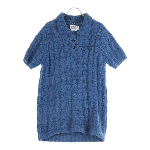 マルジェラ 半袖 ニット セーター ポロ 襟　紺 ネイビー 黒 ブラック Maison Margiela 1 10 メゾンマルジェラ 22AW レーヨン混 半袖ニット