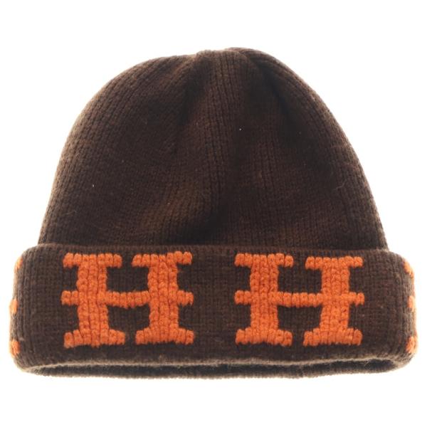 HERMES（エルメス） H ロゴ カシミヤ ニット帽 ビーニー ブラウン