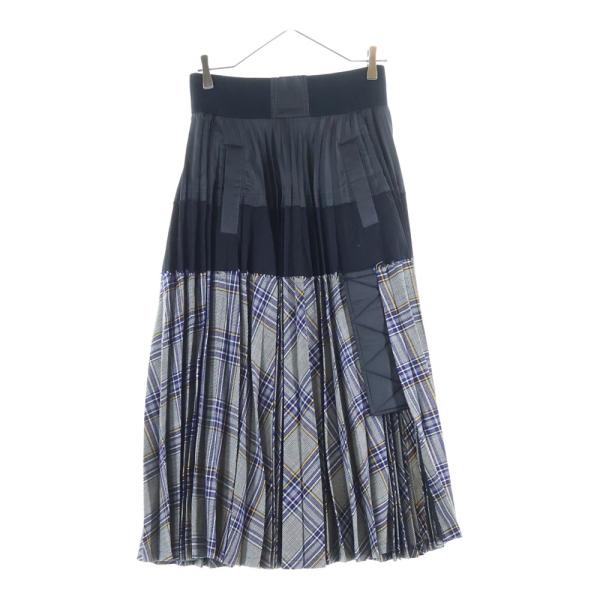 sacai（サカイ） チェック柄 ドッキング プリーツロングスカート