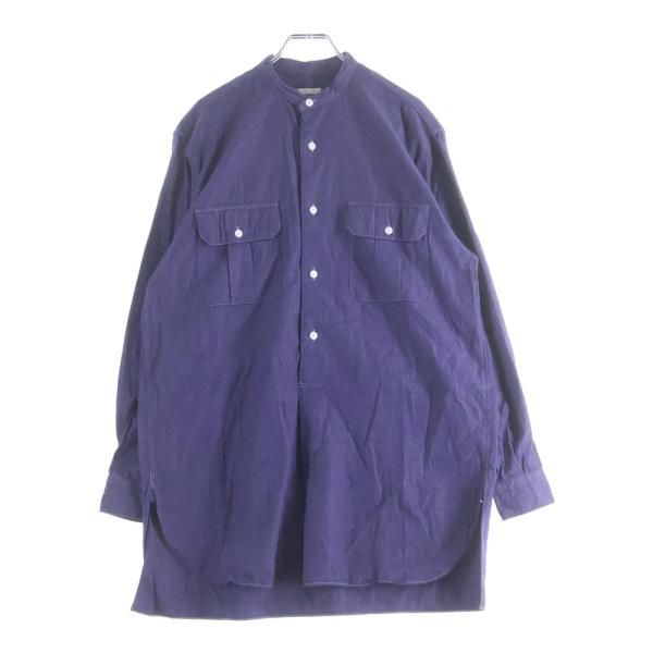 美品 コモリ 日本製 2 コットン プルオーバー 長袖 バンドカラー シャツ 紫 COMOLI（コモリ） 18AW バンドカラー プルオーバーカーゴシャツ