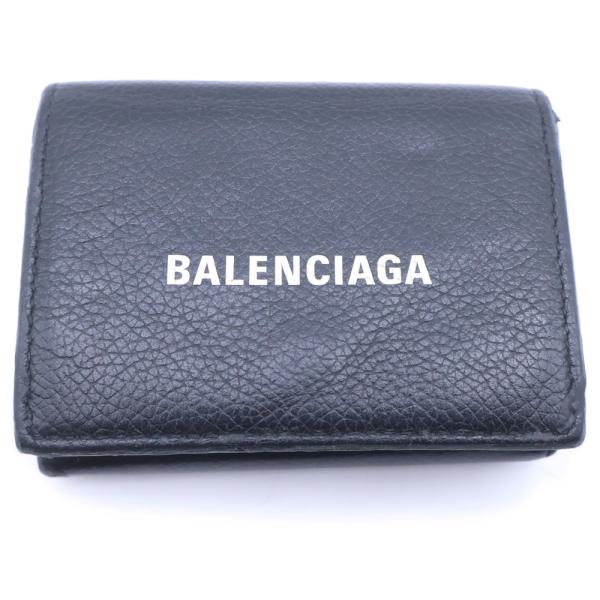 BALENCIAGA（バレンシアガ） ロゴプリント レザー ミニ三つ折り財布