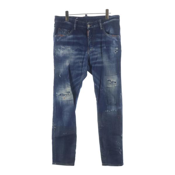 希少　DSQUARED2 Skater 46 24年モデル　ペイント　白パッチ DSQUARED2 ディースクエアード ロゴ プリント ジーンズ デニム