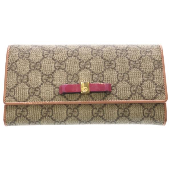 GUCCI（グッチ） レザー GGスプリーム ゴールド金具 二つ折り長財布