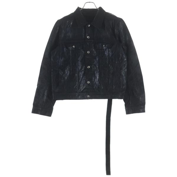 Rick Owens DRKSHDW リックオウエンス ダークシャドウ MEGACRUST DENIM TRUCKER JACKET コーティング加工 デニムトラッカージャケット ブラック DU02D2751-BMC リックオウエンス ダークシャドウ MEGACRUST DENIM TRUCKER JACKET