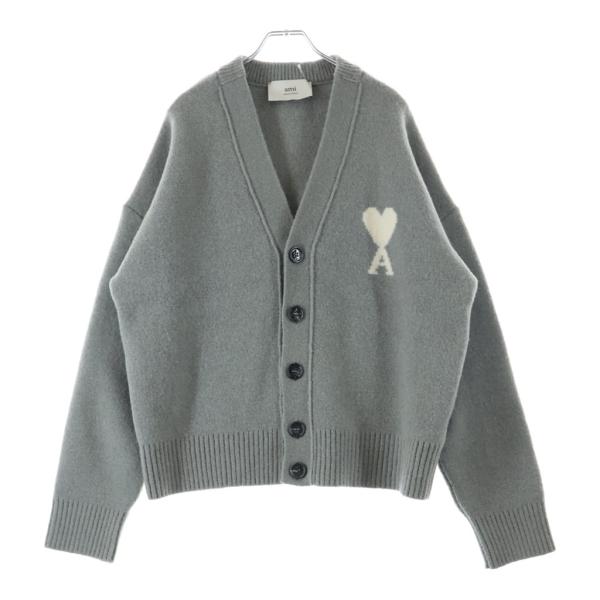 AMI Alexandre Mattiussi アミアレクサンドルマテュッシ 26SS 胸ハートロゴ アルパカウールカーディガン グレー UKC365.KN0135 AMI Alexandre Mattiussi アミアレクサンドルマテュッシ 26SS 胸ハート