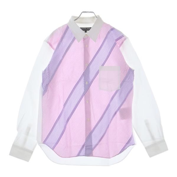 COMME des GARCONS HOMME DEUX コムデギャルソン オムドゥ 20SS AD2019 フロントストライプ柄 長袖コットンシャツ ホワイト/ピンク/パープル DE-B022 COMME des GARCONS HOMME DEUX コムデギャルソン オムドゥ 20SS AD2019