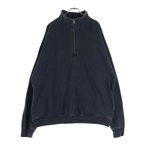 WIND AND SEA ウィンダンシー PIGMENT HALF ZIP SWEAT フロントロゴ刺繍 ピグメントダイ ハーフジップスウェットトレーナー グレー WDS-ESS-24-Q3-CS-01 WIND AND SEA（ウィンダンシー） PIGMENT HALF ZIP SWEAT フロントロゴ