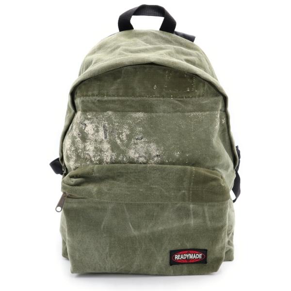 READY MADE レディメイド BACK PACK パロディロゴ ヴィンテージ加工 2WAY ショルダーストラップ付き バックパック リュックサック カーキ READYMADE（レディメイド） BACK PACK パロディロゴ ヴィンテージ加工