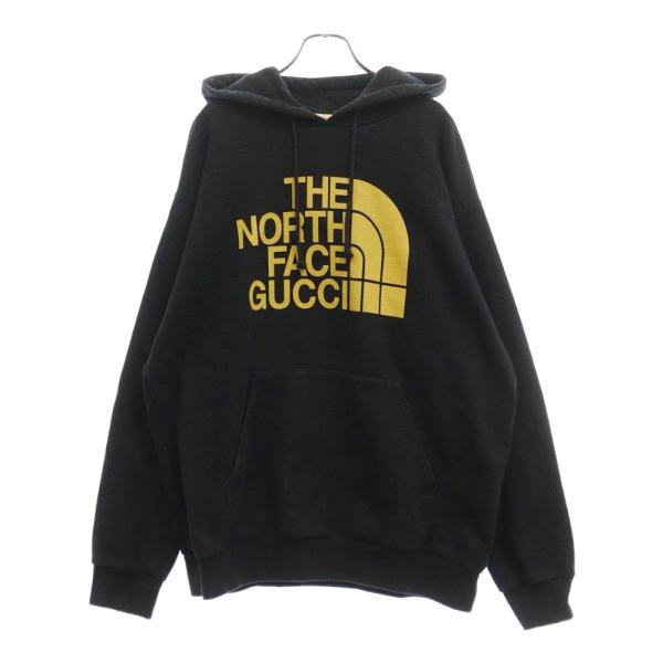 GUCCI グッチ 21SS×THE NORTH FACE ザノースフェイス ロゴプルオーバーフーディーパーカー 651724 XJDCM ブラック/イエロー GUCCI（グッチ） 21SS×THE NORTHFACE Logo Print Pullover Parka ザ