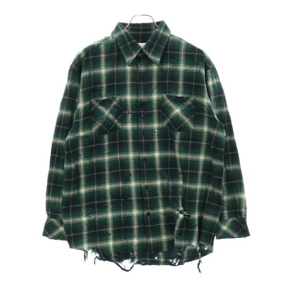 Rafu ラフ 23SS ダメージ加工 チェック柄 ネルシャツ グリーン Rafu ラフ 23SS ダメージ加工 チェック柄 ネルシャツ グリーン