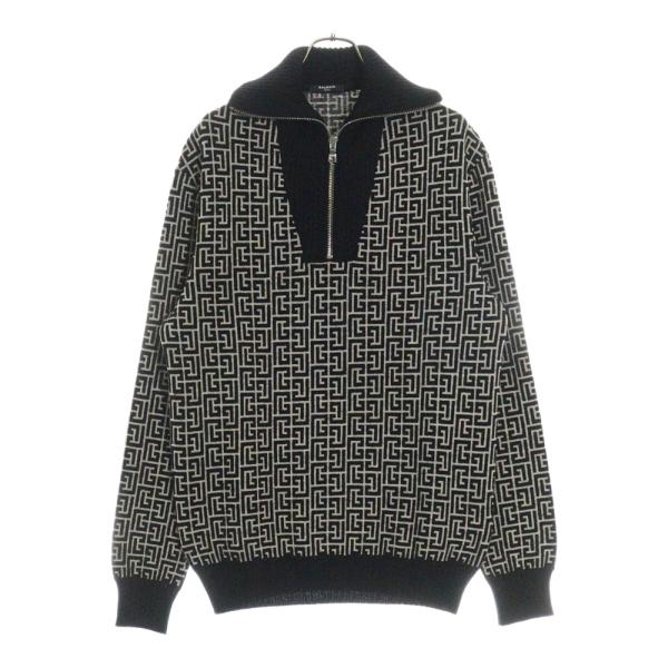 BALMAIN バルマン ロゴ刺繍ニット クロップド スウェットシャツ トップス BALMAIN（バルマン） Logo Half Zip Knit ロゴ総柄 ハーフジップ