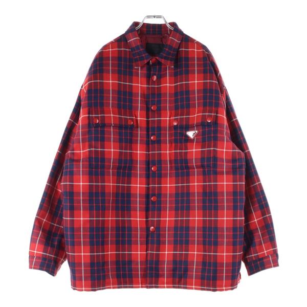 PRADA（プラダ） トライアングルロゴ ウール ブレンドチェックシャツ