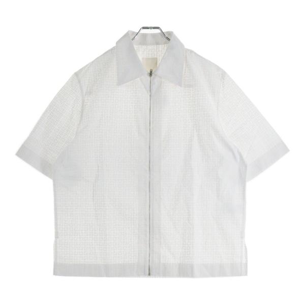 GIVENCHY ジバンシィ ポルトガル製 半袖 コットンシャツ 38 ホワイト メンズ GIVENCHY（ジバンシィ） ジップアップ 総柄 半袖シャツ ホワイト