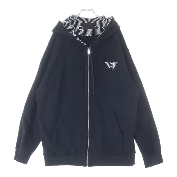 PRADA トライアングルパッチ Aライン クロップド丈パーカー ブラック XS PRADA（プラダ） 22AW ストライクトライアングルロゴ ジップアップ