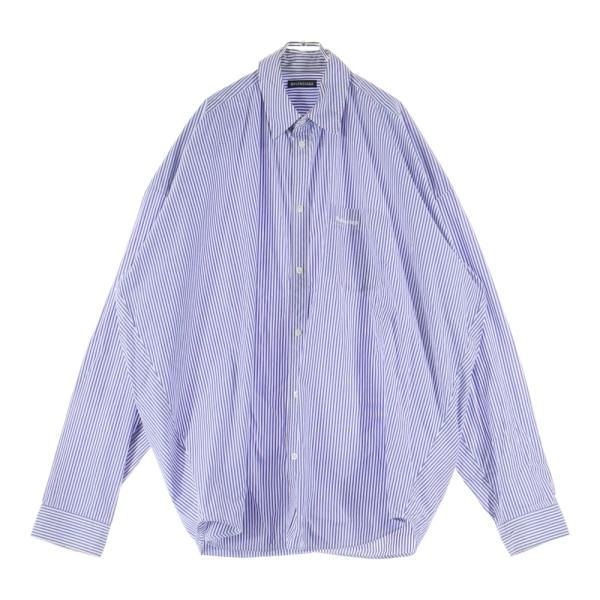 BALENCIAGA（バレンシアガ） ロゴ刺繍 ストライプ 長袖シャツ ブルー
