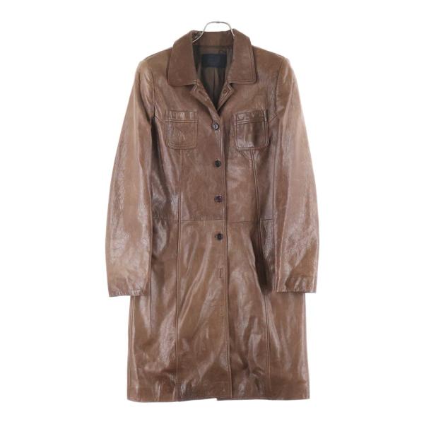 PRADA（プラダ） ボタンダウン レザーコート ブラウン レディース