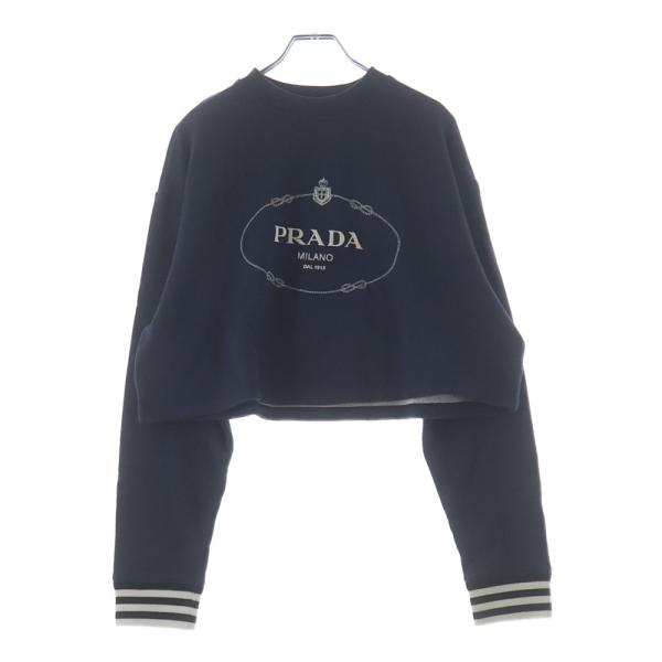 PRADA（プラダ） 23AW ロゴ刺繍 ストライプリブ クロップド スウェット