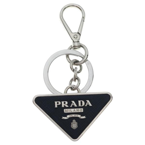【極美品】プラダ キーリング 三角ロゴ プレート シルバー メンズ 1PS057 PRADA（プラダ） トライアングルロゴ キーリング ブラック/シルバー