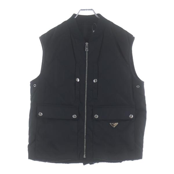 PRADA 黒 フード付きカジュアルベスト PRADA（プラダ） 19AW トライアングルロゴプレート ジップアップ