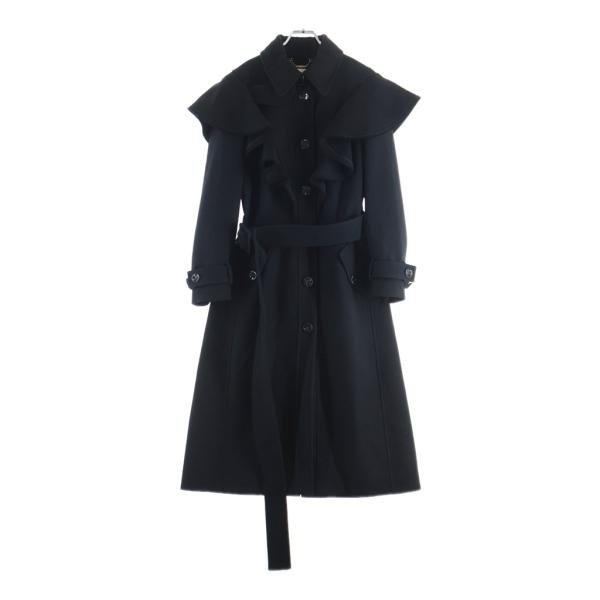 Chloé クロエ　ブラック ノーカラーロングコート T34 Chloe（クロエ） Cashmere Frill Coat カシミア ショルダーフリル