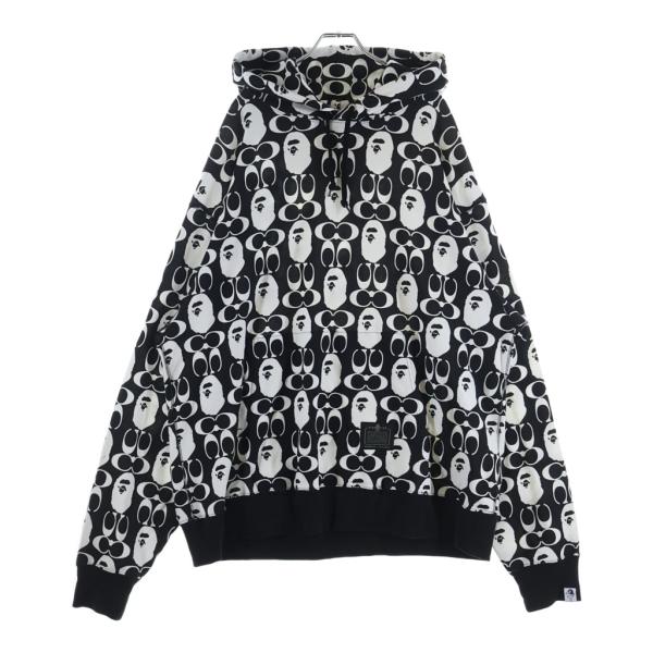 COACH コーチ 21AW ×A BATHING APE PULLOVER HOODIE アベイシングエイプ 総柄 フーデッド スウェットシャツ プルオーバー ブラック/ホワイト COACH（コーチ） 21AW ×A BATHING APE PULLOVER HOODIE アベイシング