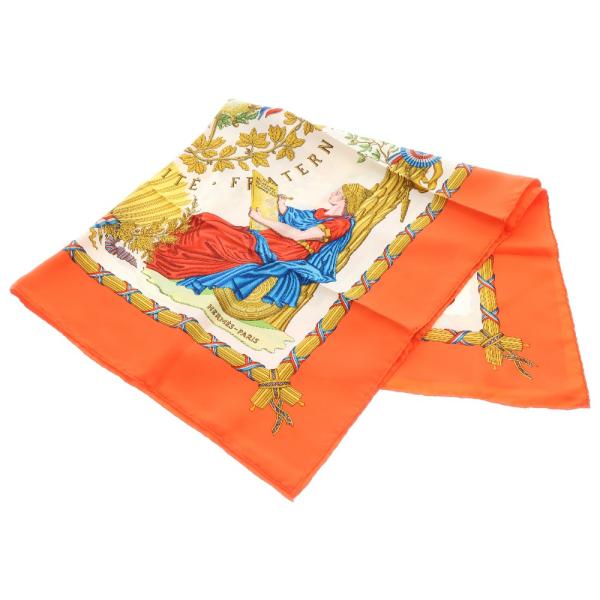 HERMES エルメス カレ90 フランス革命 白×オレンジ シルク HERMES エルメス カレ90 フランス革命 白×オレンジ シルク
