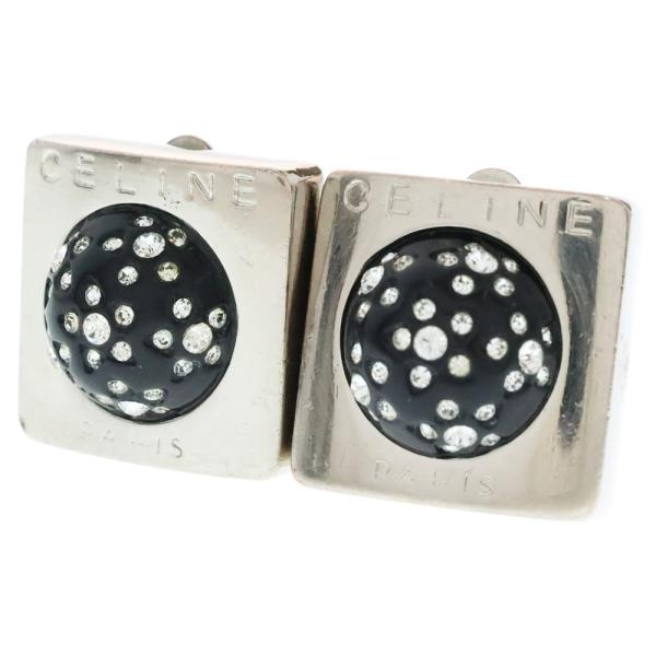 CELINE（セリーヌ） スクエア ラインストーン イヤリング シルバー