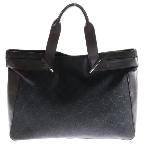 GUCCI グッチ GGキャンバス レザー ロゴプレート ハンド トートバッグ