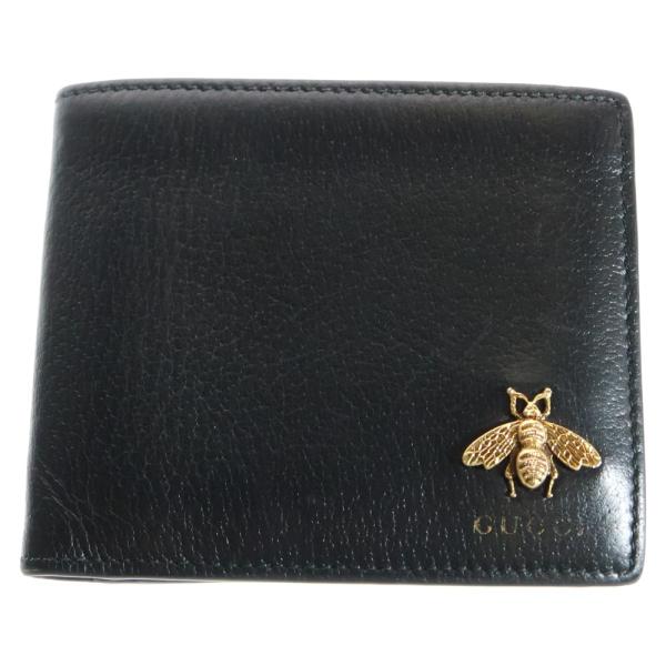 GUCCI（グッチ） アニマリエ ビー 二つ折り財布 ブラック レザー
