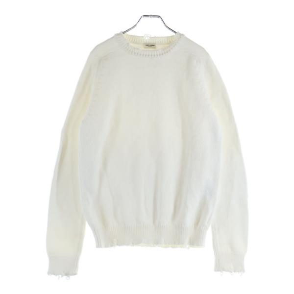 SAINT LAURENT PARIS サンローランパリ デストロイ加工クラッシュニット クルーネック長袖セーター ホワイト 604798 YALO2 shopbring_9625j050067