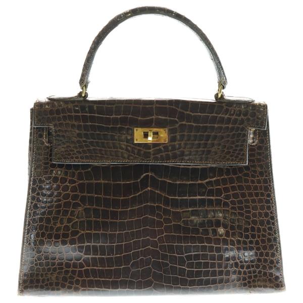 HERMES（エルメス） ケリー28 ハンドバッグ ブラウン系 クロコ