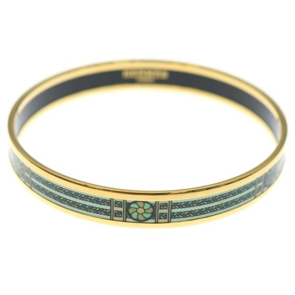 HERMES ゴールド グリーン バングル HERMES/エルメス】ベルトモチーフ ヴィンテージ バングル グリーン