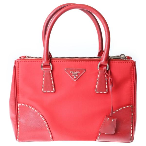 PRADA（プラダ） ロゴ三角プレート ハンドバッグ トートバッグ レッド