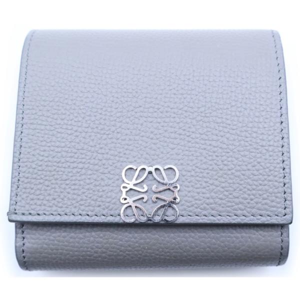 美品　ロエベ　アナグラム　コンパクトジップウォレット　折り財布　ライトグレー LOEWE（ロエベ） アナグラム コンパクトフラップウォレット グレー