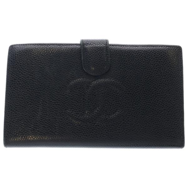 CHANEL（シャネル） ココマーク キャビアスキン レザー がま口 二