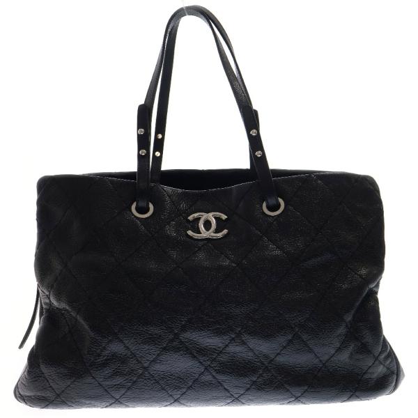 CHANEL シャネル オンザロード トートバッグ 黒 カーフスキン SV CHANEL シャネル オンザロード トートバッグ 黒 カーフスキン SV