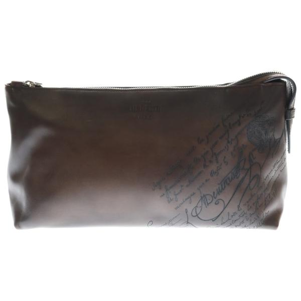 たくまベルルッティ　カリグラフィ ボディバッグ　シルバー金具 Berluti（ベルルッティ） カリグラフィ ソフトポーチ ケース ブラウン