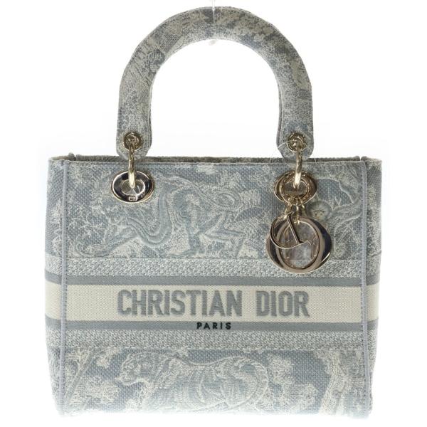 DIOR ディオール Lady D-Lite レディディライト ハンドバッグ グレー キャンバス ゴールド金具