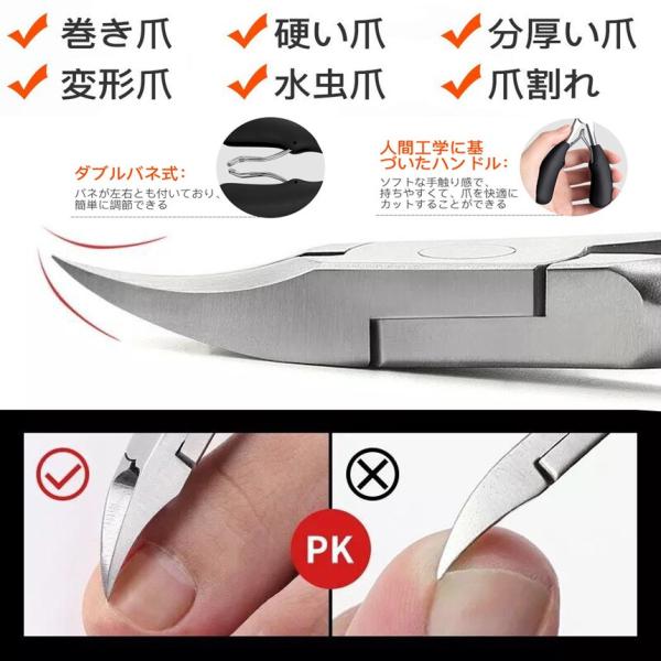 ニッパー型爪切り ネイルニッパー ダブルバネデ 巻き爪 硬い爪 甘皮