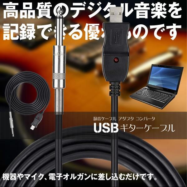 Usb ギターケーブル Usbリンク 楽器 Pc 録音 3m ベース 録音 アダプタ コンバータ 接続機器 6 5