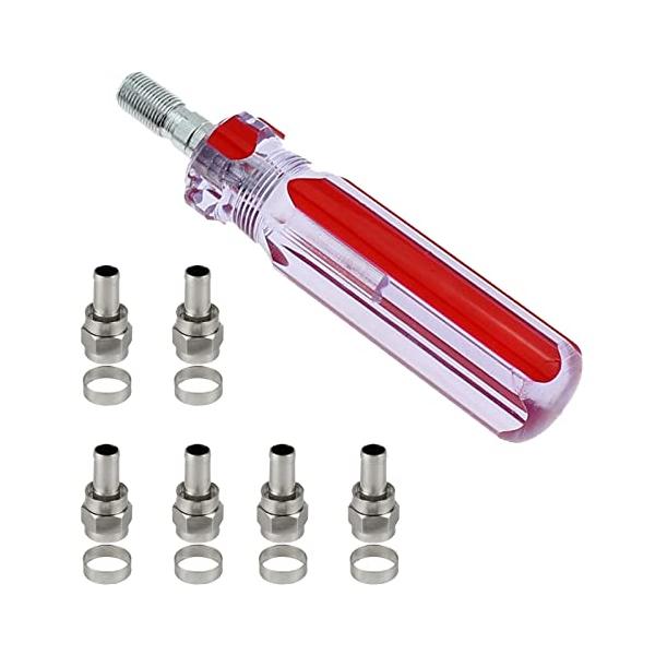 セット内容：5C のF型コネクターが６個入り、お得なセットです。据え付ける：このドライバーにF型接栓を取り付け固定させることで、F型接栓を同軸ケーブルに取り付ける工具です。工具の雄ネジ部にF接栓を取り付けて、F接栓をケーブルに差し込むことで...