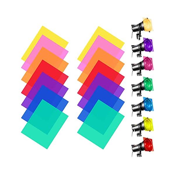 カラー：14枚【14パッケージ内容】2setの7種類の色のが含まれています。ゲルカラーフィルターのサイズは29.7x21cm、厚さは0.3mmで、さまざまな形状にカットできます。【マルチカラー】カラーフィルムホイルは、赤、青、ピンク、紫、黄...