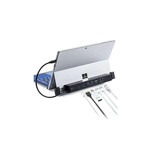 Surface専用 ドッキングステーション Type-Cハブ 4K/30Hz HDMI USB×3 LAN PD100W Surface Pro 8/Pro 7/Pro X/Go/Go 2/Go 3 対応 400-HUB039BK3